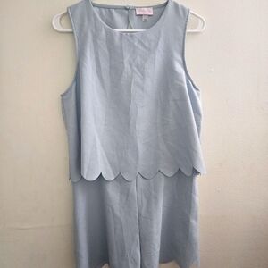 Large Light Blue‎ Sleeveless Scalloped Romper